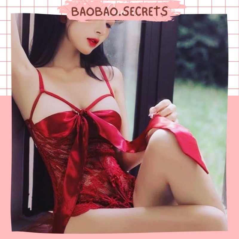 Đồ ngủ sexy quyến rũ nơ đính ngực, hở đáy siêu sexy