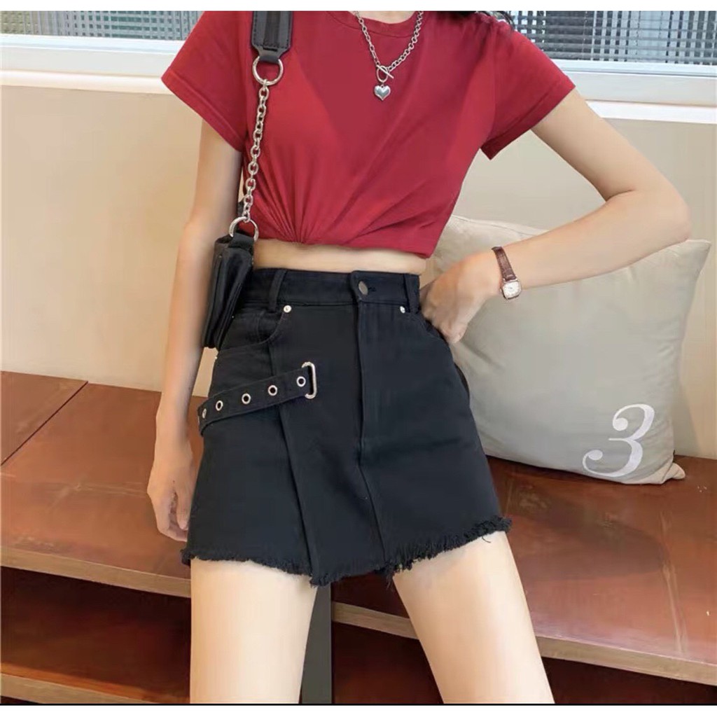 chân váy kèm khoen bên xinh ảnh thật chất kaki mềm