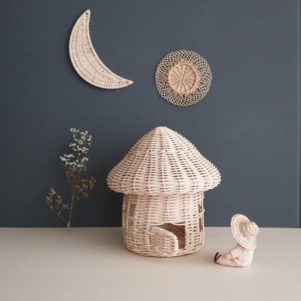Nhà nấm bằng mây đồ chơi an toàn cho bé, nấm mây trang trí nhà cửa, decor chụp hình
