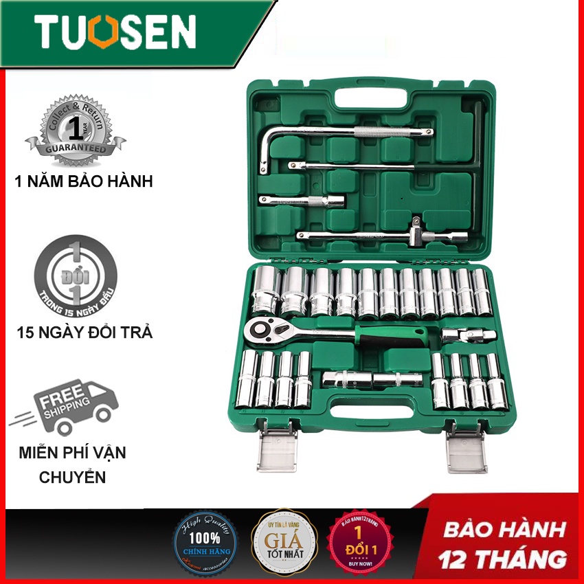 Bộ khẩu 28 chi tiết, 1/2 inch, ổ cắm hình lục giác, cờ lê ổ cắm, bộ dụng cụ sửa chữa ô tô chuyên dụng - Chính hãng TUOSE