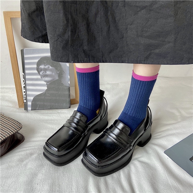 Giày loafer B58 đế cao 4cm phong cách retro Nhật Bả