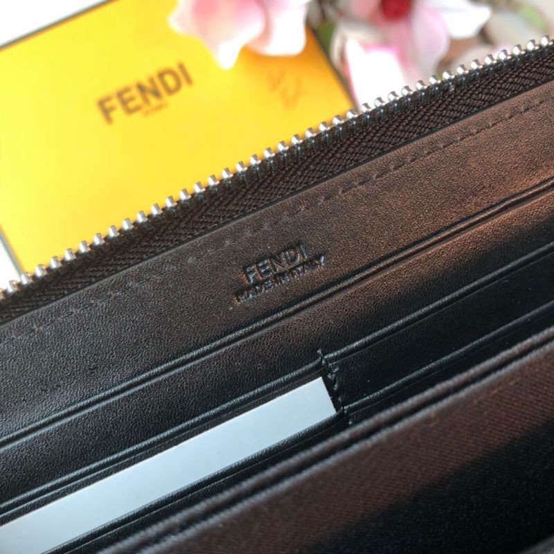 ví da nam nữ cầm tay dáng dài kéo khóa họa tiết chữ Fendi fiend