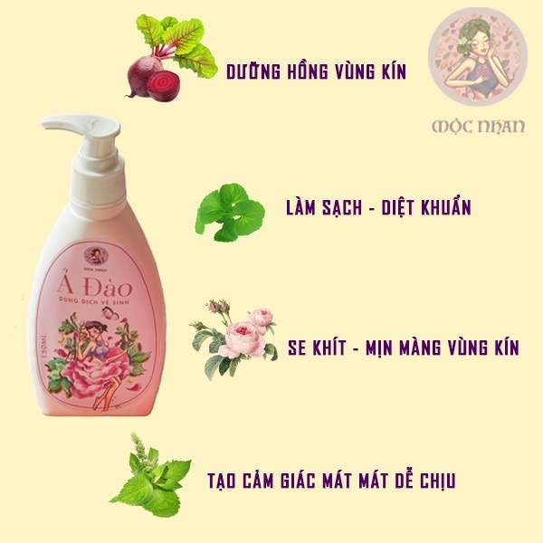 Dung dịch vệ sinh phụ nữ Ả Đào Mộc Nhan mát dịu, làm hồng, se khít, mịn, trẻ hóa vùng kín MỘC NHAN 150ml