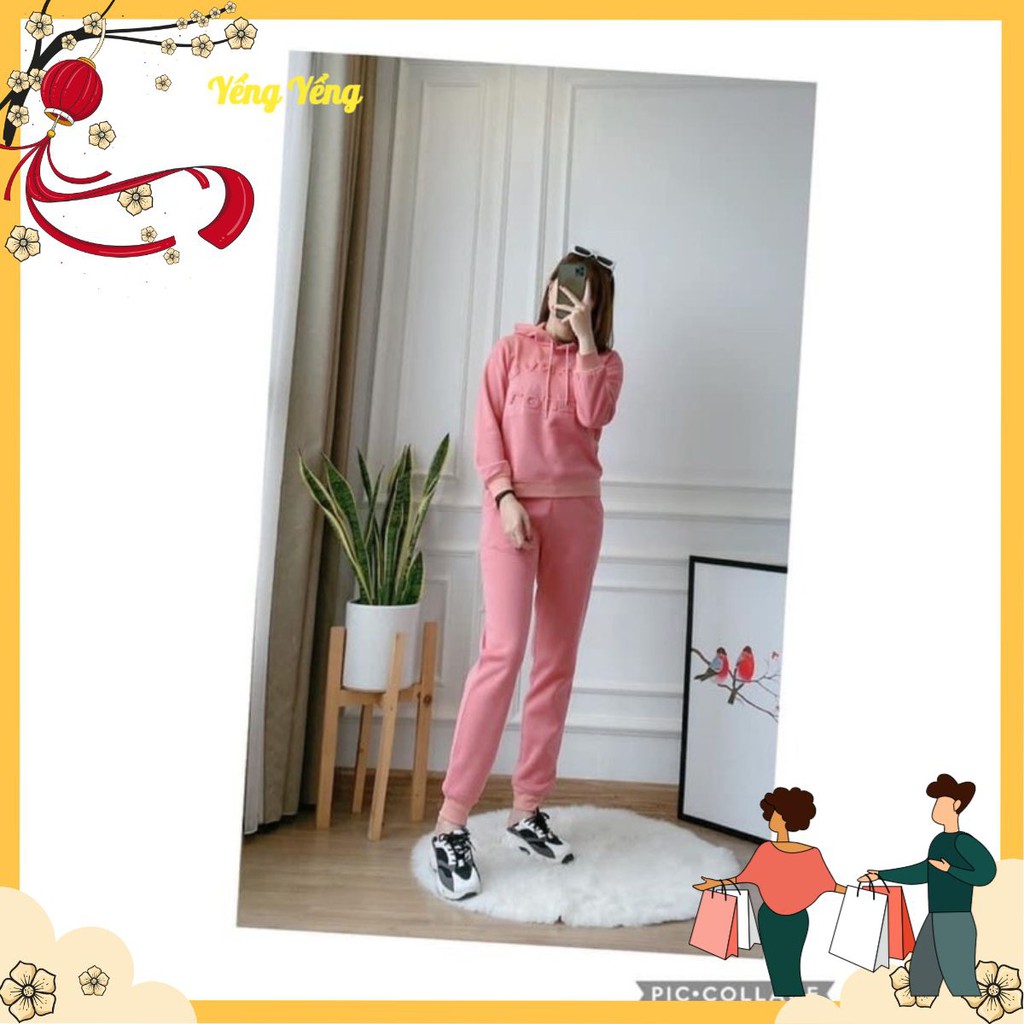 SNU25 - BỘ NỈ BÔNG NỮ CHUI KÈM MŨ CHỮ DẬP NỔI