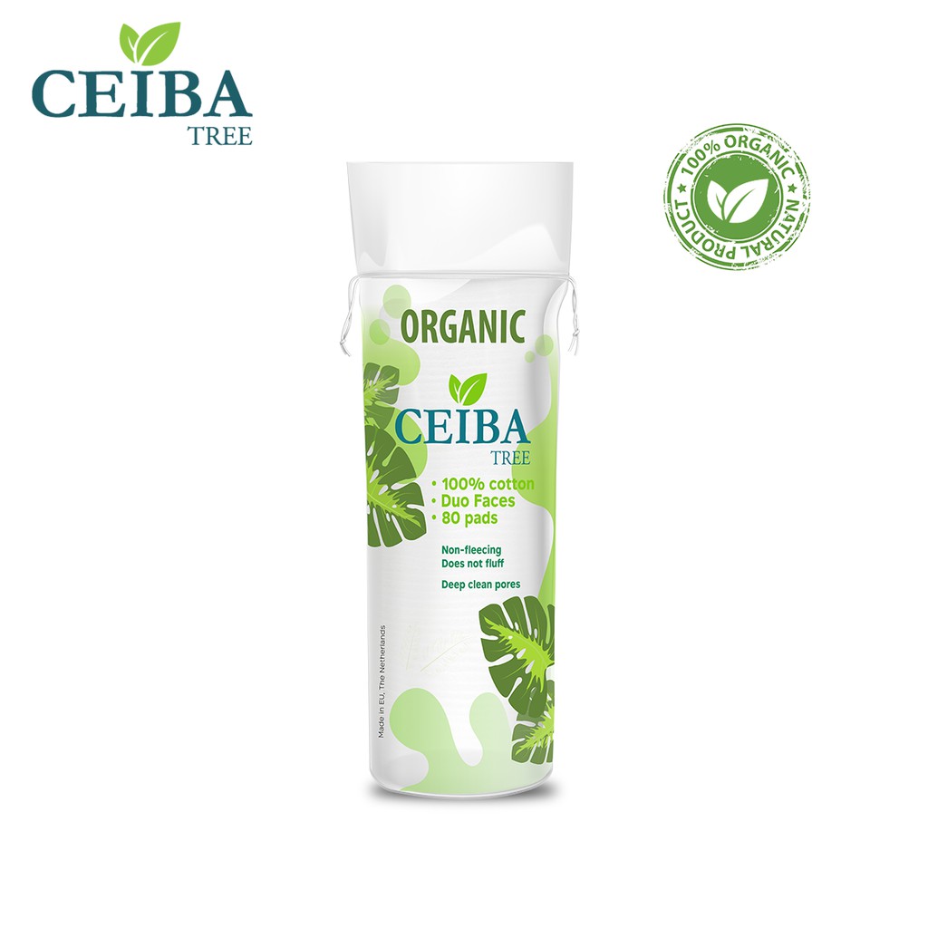 Bông tẩy trang organic cho da nhạy cảm Ceiba duo face 100% cotton 80 pads