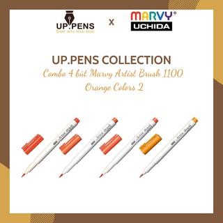 Combo 4 bút brush viết calligraphy Marvy Artist Brush 1100 - Orange Colors 2