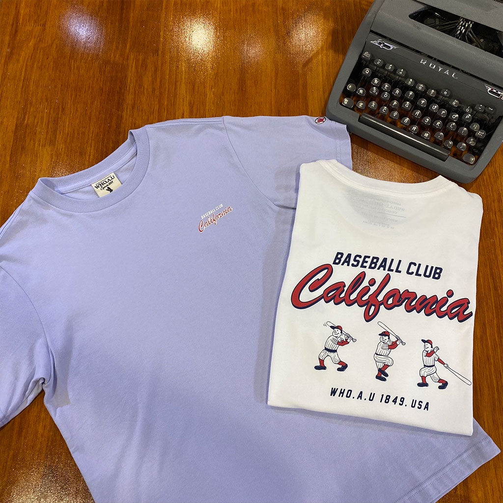 Áo thun WHO.A.U WHRPBB682U/WHRAB2523U tay lỡ California Baseball Club unisex100% Cotton