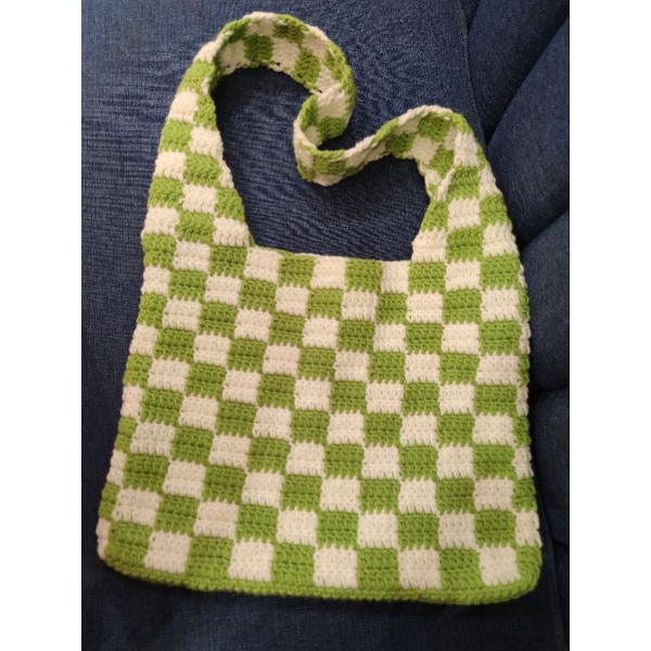 Túi len Checkered- túi len caro handmade