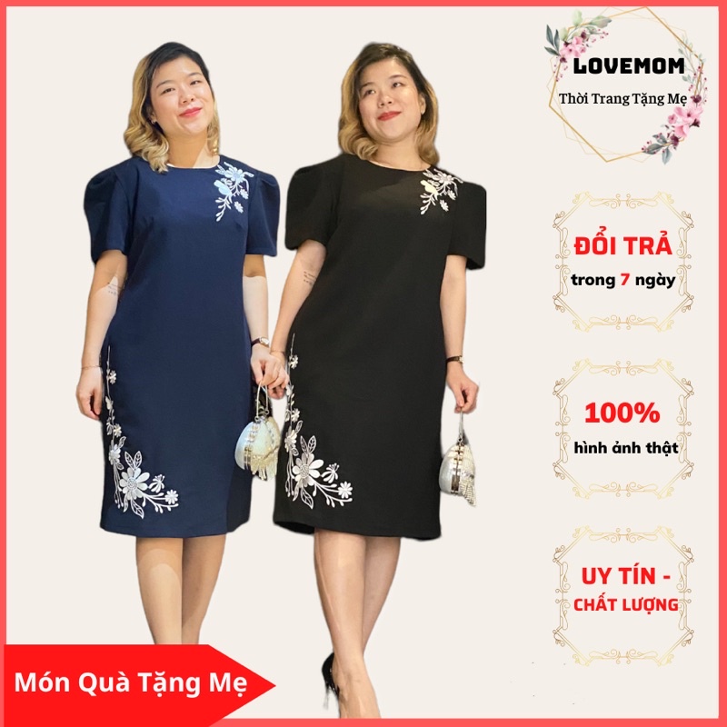 Đầm Suông Thêu Hoa Bigsize Trung Niên Tặng Mẹ - Bigsize Lovemom