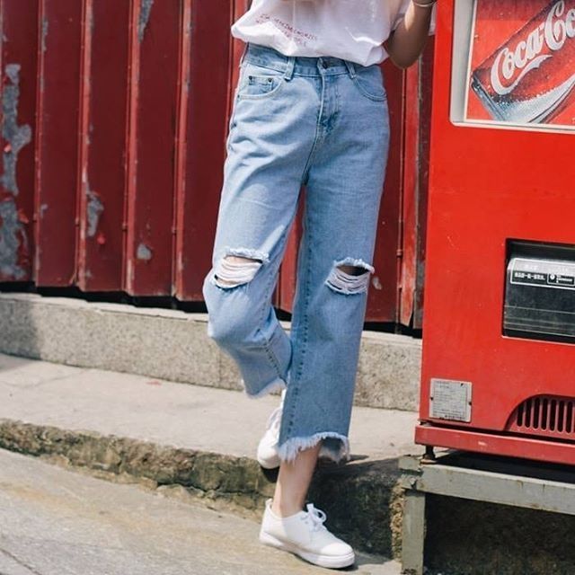 Hàng Sẵn_ Quần jeans rộng chân dáng lững ulzzang