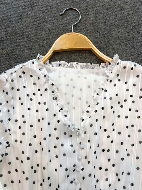 Váy midi vintage chấm bi 3 tầng hàng chuẩn Auth