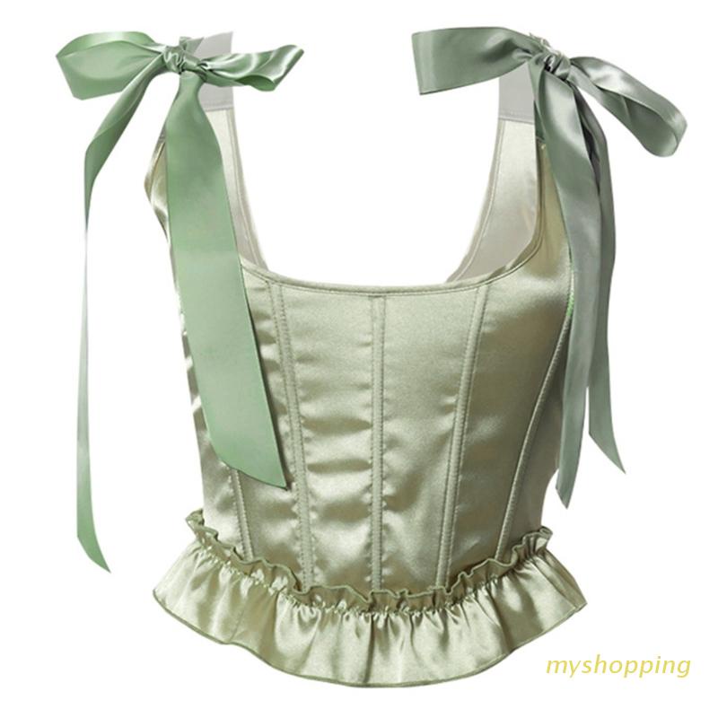 Áo croptop 2 dây vải lụa satin màu trơn thắt nơ thời trang cho nữ