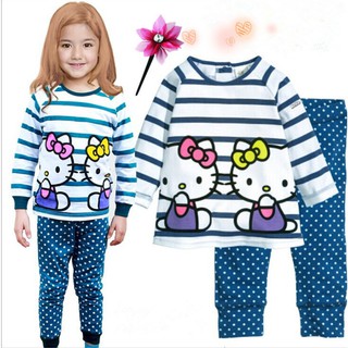 Bộ Pijama tay dài kẻ sọc hình Hello Kitty cho bé gái ( 1-7 tuổi )