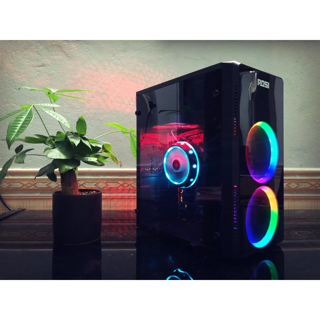 Vỏ case máy tính gaming đẹp rẻ tặng kèm 2,3 fan LED RGB nhiều màu