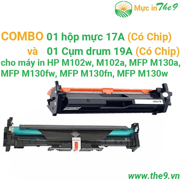 Cụm drum 19A (CÓ CHIP) và Hộp mực 17A (CÓ CHIP) của máy in HP M102w, M102a, MFP M130fn, MFP M130fw, MFP M130a, MFP M130w