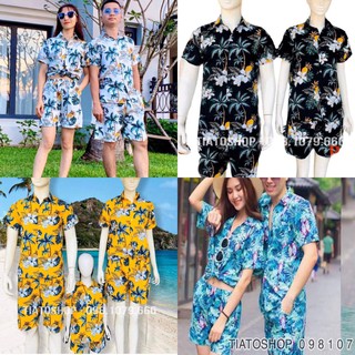 [XẢ HÀNG, ĐỦ SIZE] Bộ quần áo hình hoa lá đi biển cho nhóm nam nữ, gia đình, quần áo nhóm đi du lịch