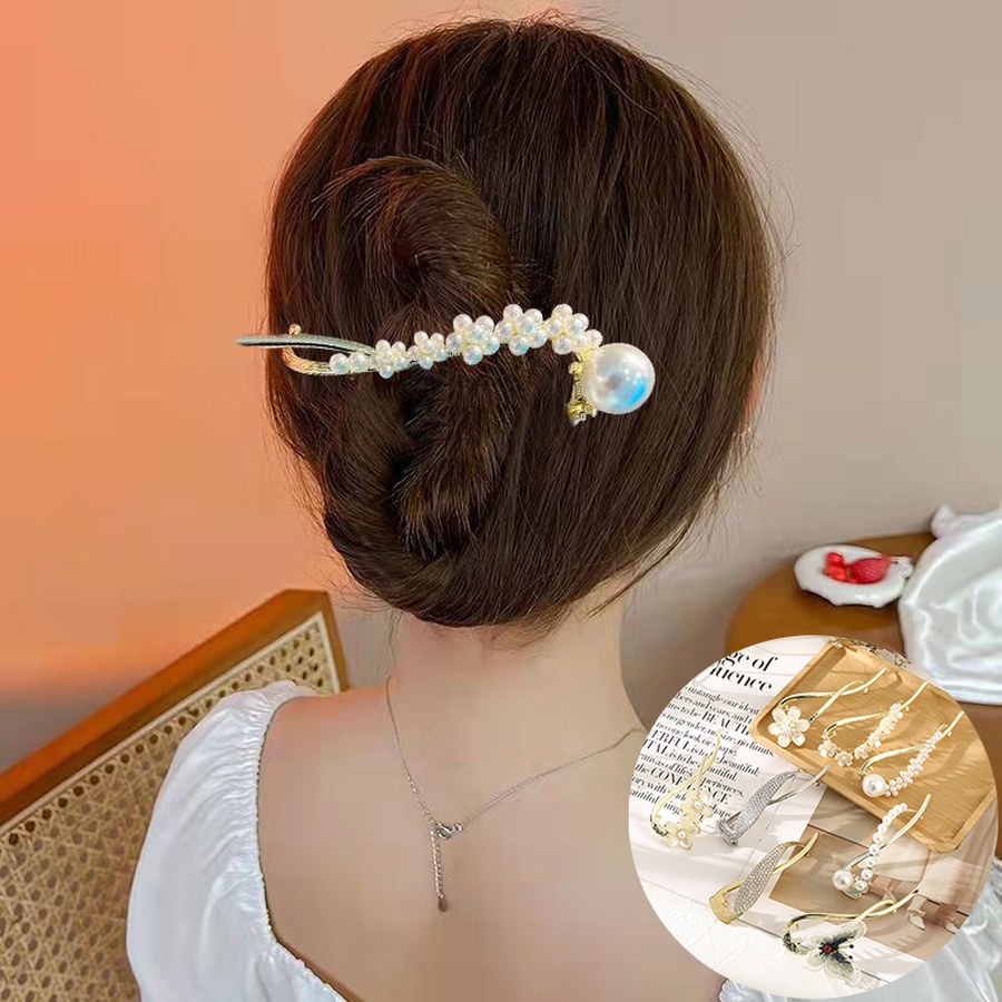 Kẹp Tóc Kim Loại Hình Hoa Đính Ngọc Trai Nhân Tạo Phong Cách Hàn Quốc Mới