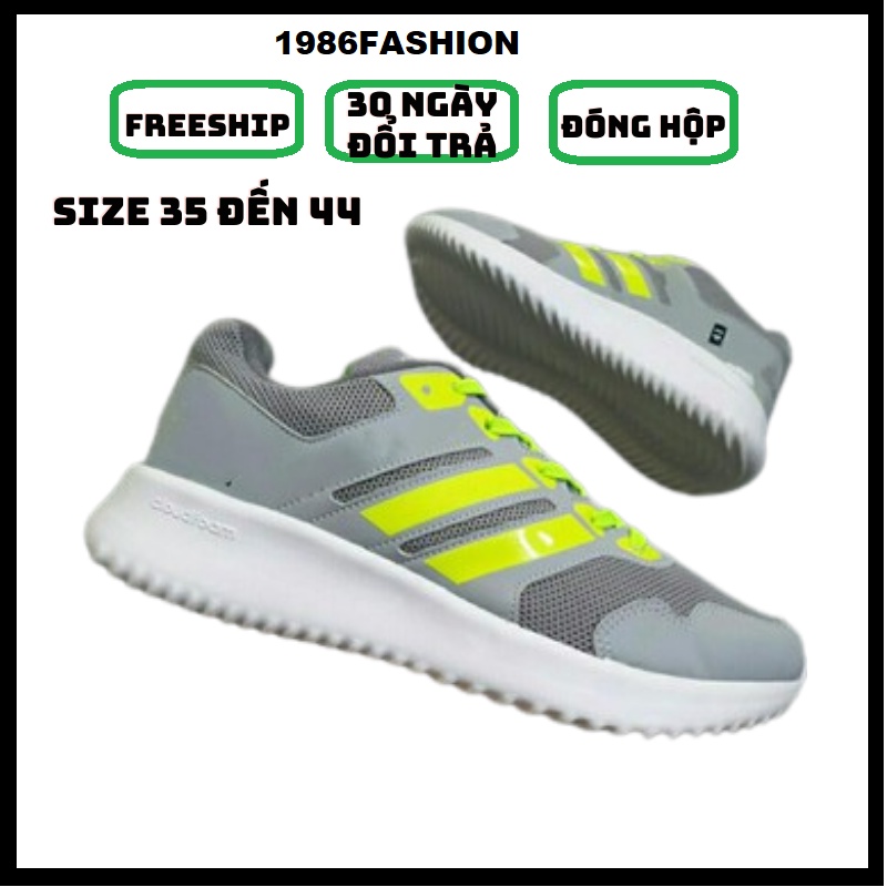 Giày thể thao sneaker nam nữ xám xanh chuối - xám sọc đen