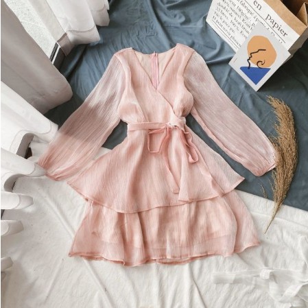 Jumpsuit voan kiếng 2 tầng chéo cổ