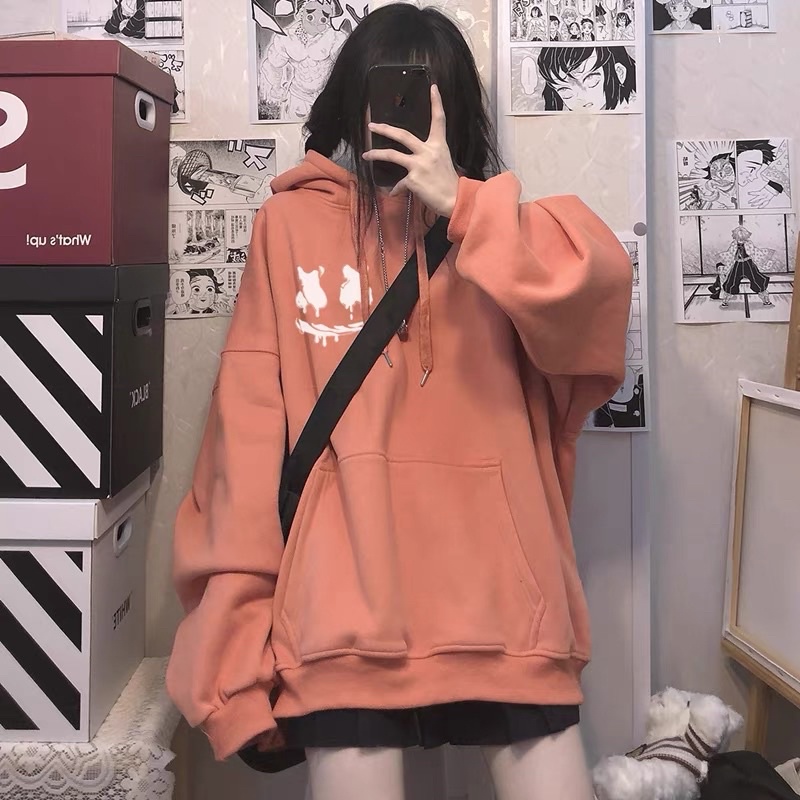 Áo Hoodie Nỉ Bông Dài Tay Unisex Mặt Cười Có Video Thật