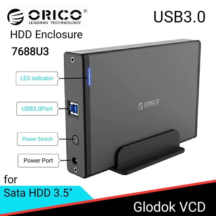 HDD Box 3.5" ORICO 7688U3 Vỏ Kim Loại - Hộp Đựng Ổ Cứng PC SATA USB 3.0 BH 12 Tháng