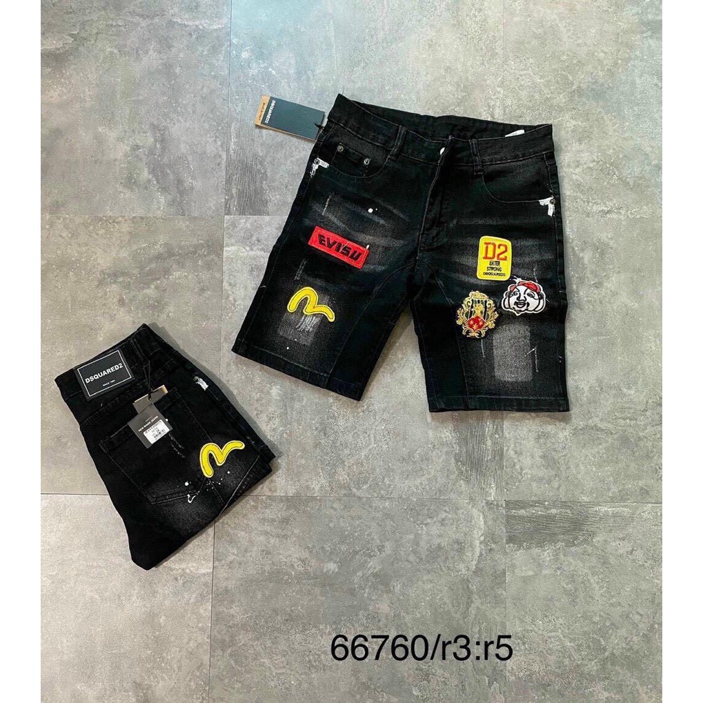 Quần Short Jean Nam Màu Đen Thêu Họa Tiết evi.su Phong Cách MT6760