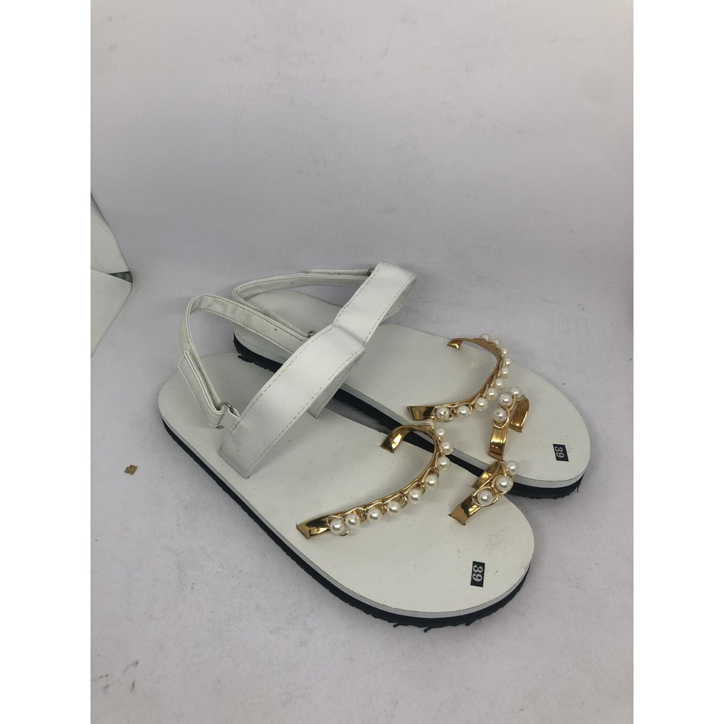 Sandal đồng nai dép quai hậu nữ đế trắng quai trắng ( có phối châu trắng ) size 35 đến 40