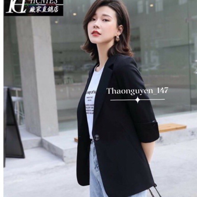 Áo khoác nữ blazer tay lỡ đính cúc chất chất vải dày dặn cao câp