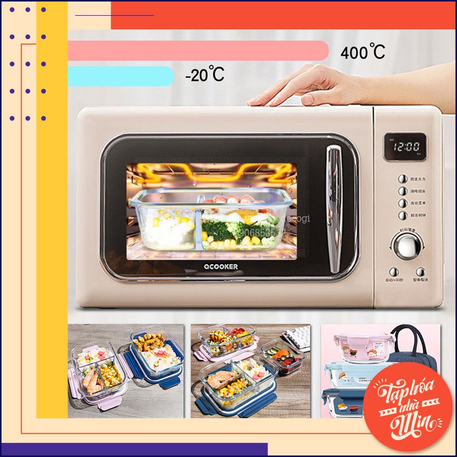 Hộp thủy tinh 3 ngăn 960ml / Hộp thủy tinh tròn 660ml 1 ngăn Yeahcook Glass Lunch Box