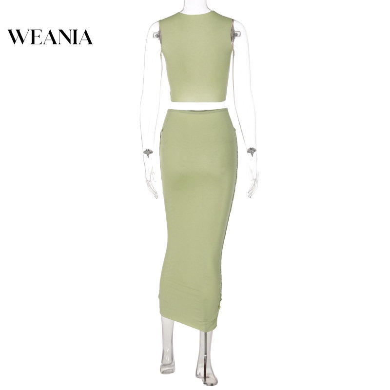 Bộ Áo Tank Top Cổ Yếm Phối Chân Váy Lưng Cao Khoét Rỗng Cá Tính Cho Nữ