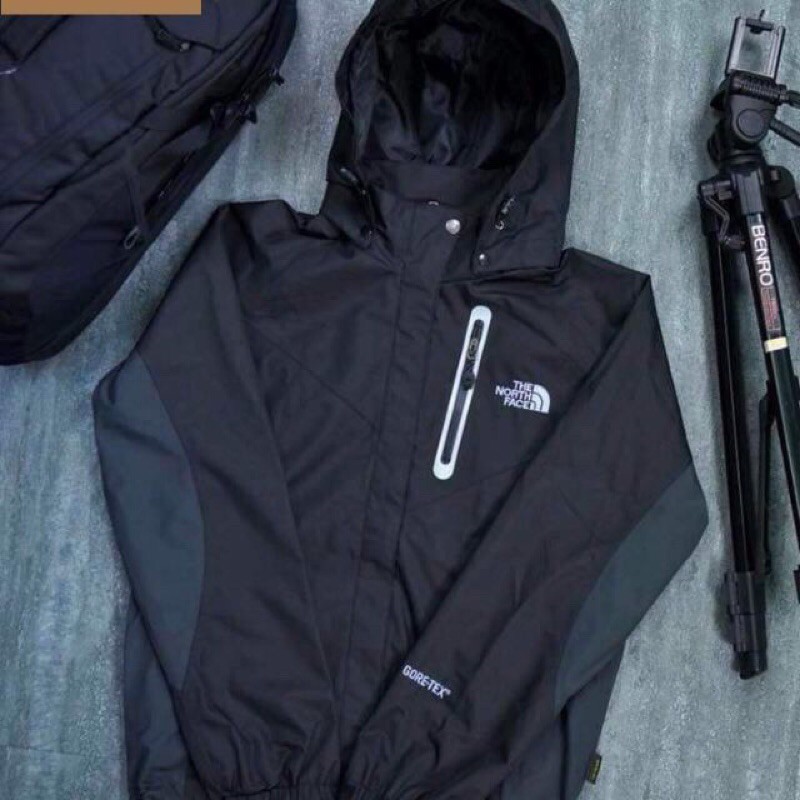 Áo Khoác Gió Đen 2 Lớp The North Face Cao Cấp, Hàng Chính Hãng, Mũ Tháo Rời, Chống Nước, Túi Áo Phát Quang, Có Thoát Khí