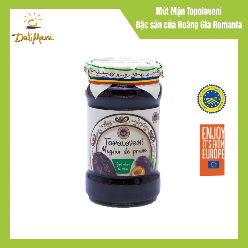 Mứt mận nguyên chất Romania 100% mận tươi không đường nhãn hiệu Topoloveni lọ 350g