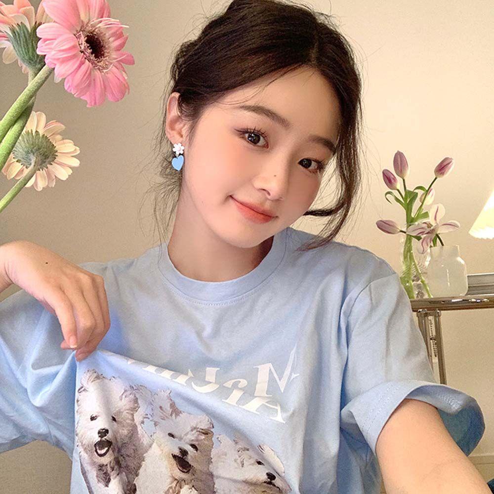 Khuyên Tai Hình Trái Tim/Hoa Thanh Lịch Phong Cách Hàn Quốc