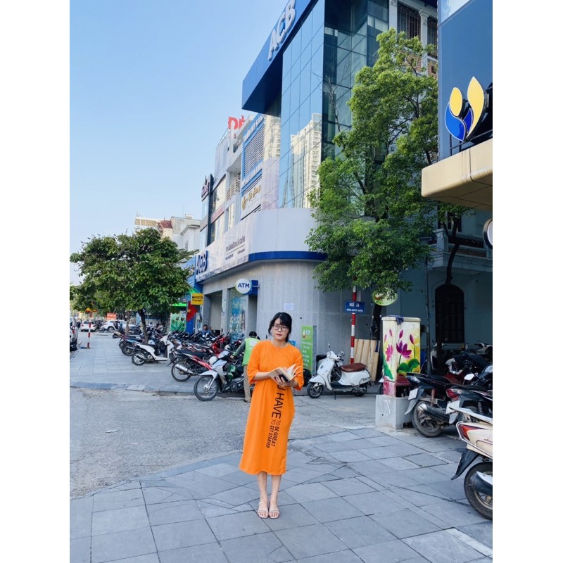 SẴN - Váy phông dài dáng rộng màu cam kèm ảnh thật | BigBuy360 - bigbuy360.vn