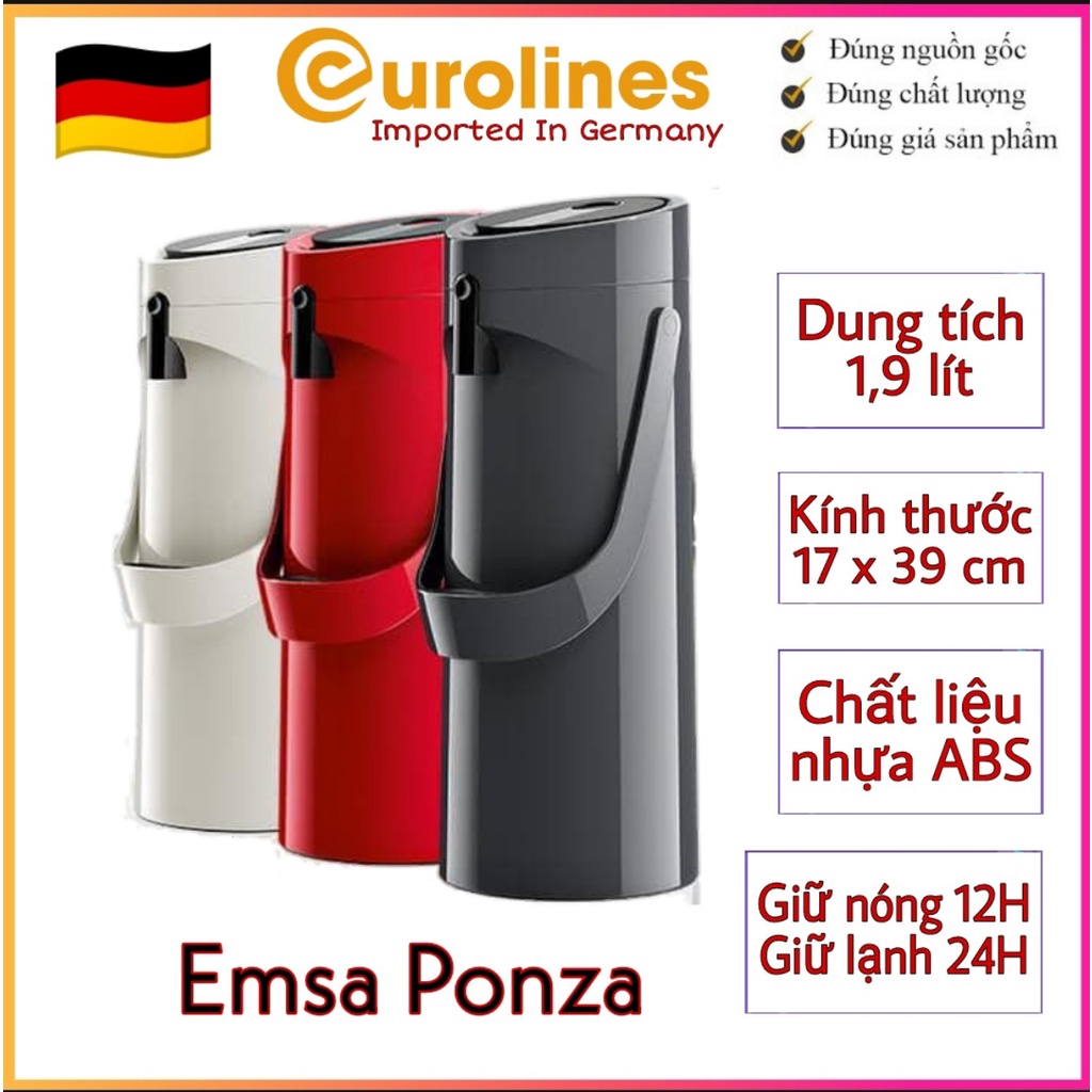 Phích giữ nhiệt Emsa Ponza 1,9 lít [Nhập Đức - giữ nóng 24h - giữ lạnh 24 giờ]