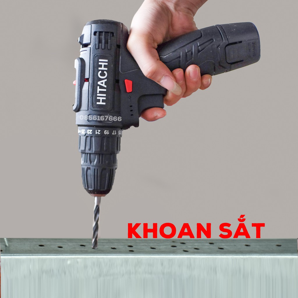 [GIÁ SỈ] Máy khoan DÙNG pin HITACHI 12V, Bắn Vít, Vặn vít - Khoan cầm tay 2 cấp tốc độ, 100% đồng, Siêu bền, Có Đèn