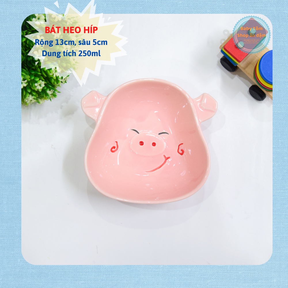 Bát ăn dặm gốm sứ màu HỒNG nhiều mẫu, dung tích cho bé yêu, NPP Baby Tôm