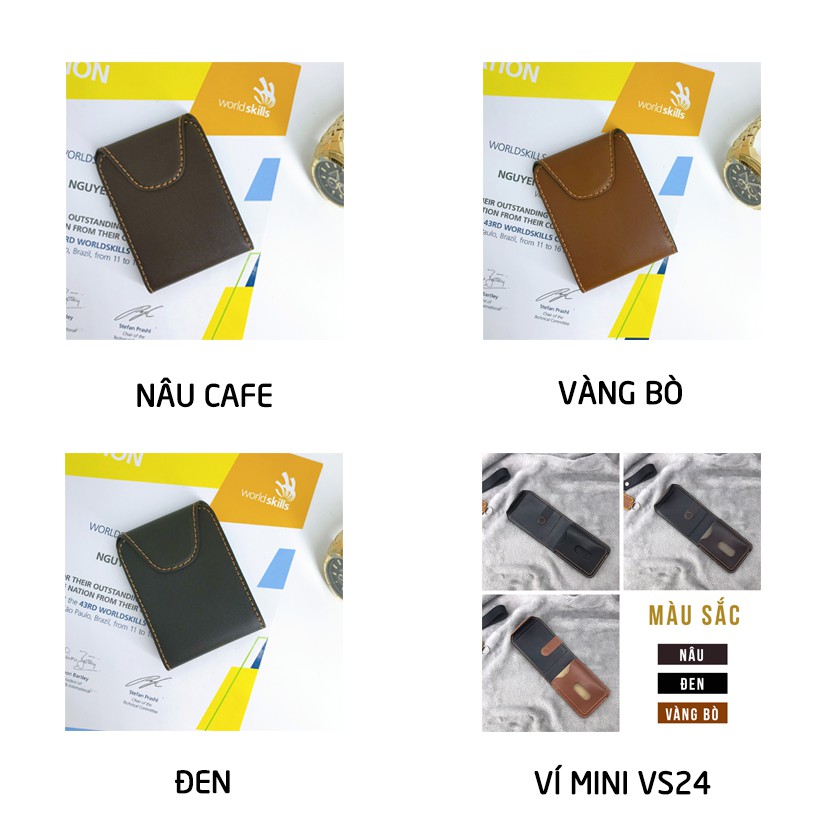 Ví Sen Cách Điệu Da Bò Thật, Bóp Mini Nam Nữ Cao Cấp Nhỏ Gọn VS24