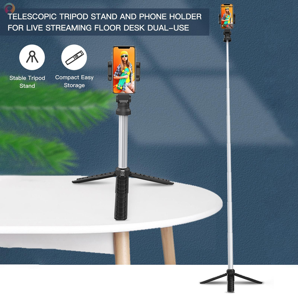 Phone Holder Rotatable Adjustable Clamp+Tripod Stand with Telescopic Pole Portable Floor Desk Phone Holder Tripod for Taking Selfies Live Streaming for Most Cellphones