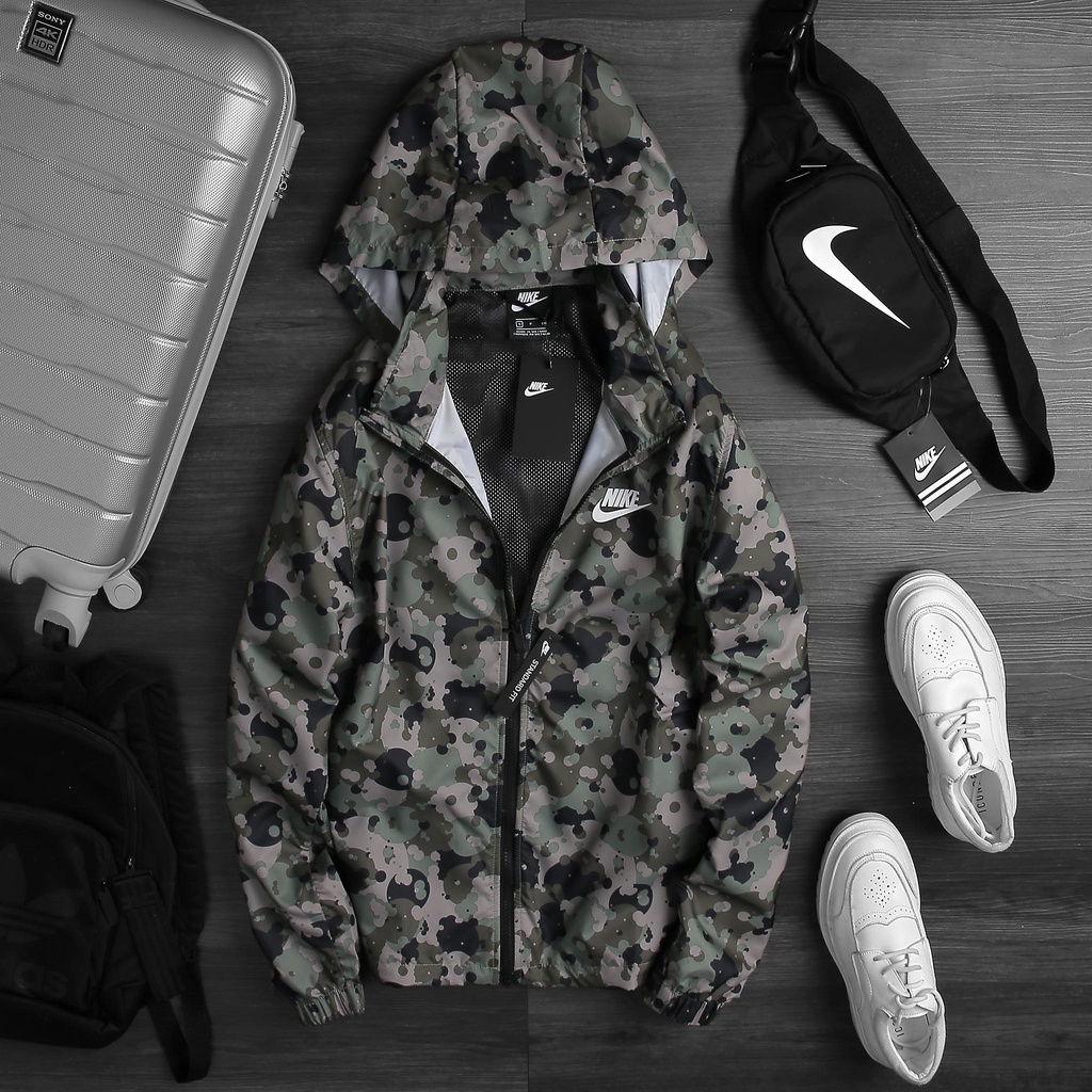 ÁO KHOÁC NAM NIKE WINDBREAKER PRINTED HOODED JACKET - XANH RÊU