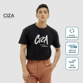 Áo thun thời trang nam ngắn tay ba màu Đen Đỏ Trắng cổ tròn in chữ CIZA phong cách đi học dạo phố ATNR36