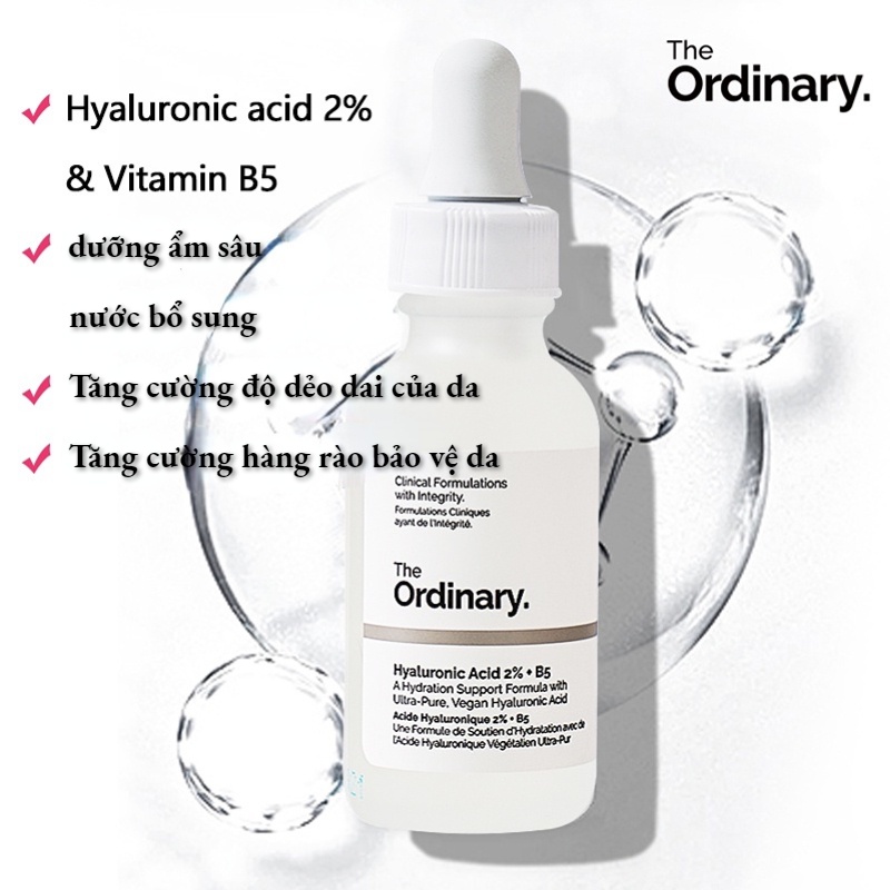 The Ordinary Hyaluronic Acid Cấp ẩm và phục hồi da Giúp Cân Bằng Bã Nhờn Làm Sáng Da Thu Nhỏ Lỗ Chân Lông serum ha b5