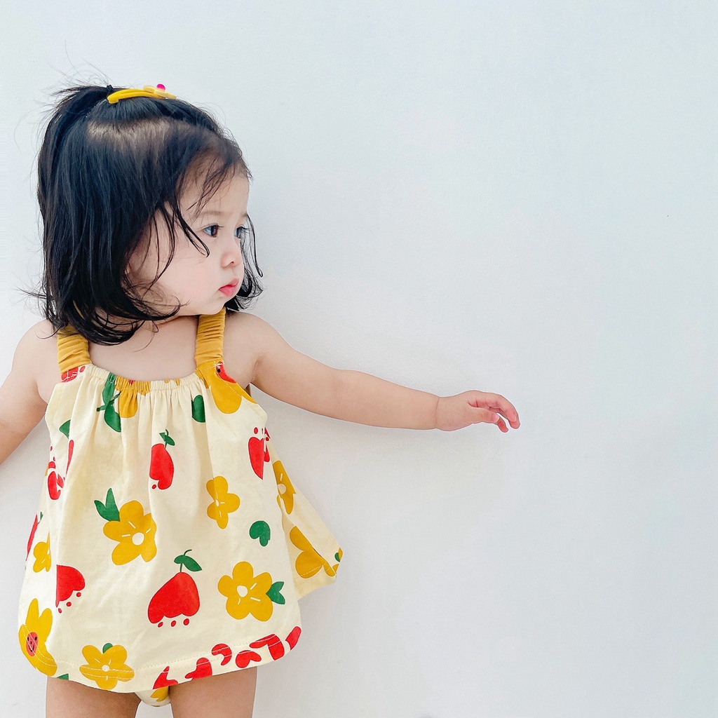 Bộ Áo Liền Quần Bằng Cotton Trơn In Hoạt Hình Dành Cho Bé Gái 2063