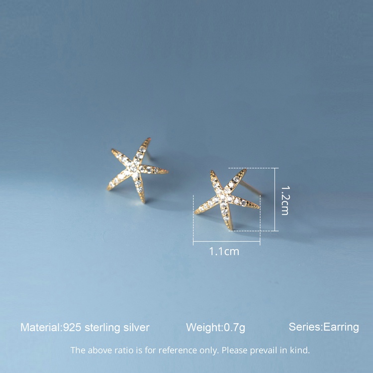 Khuyên tai BAMOER BSE679 bằng bạc 925 hình sao biển đính đá giả đơn giản thời trang cho nữ