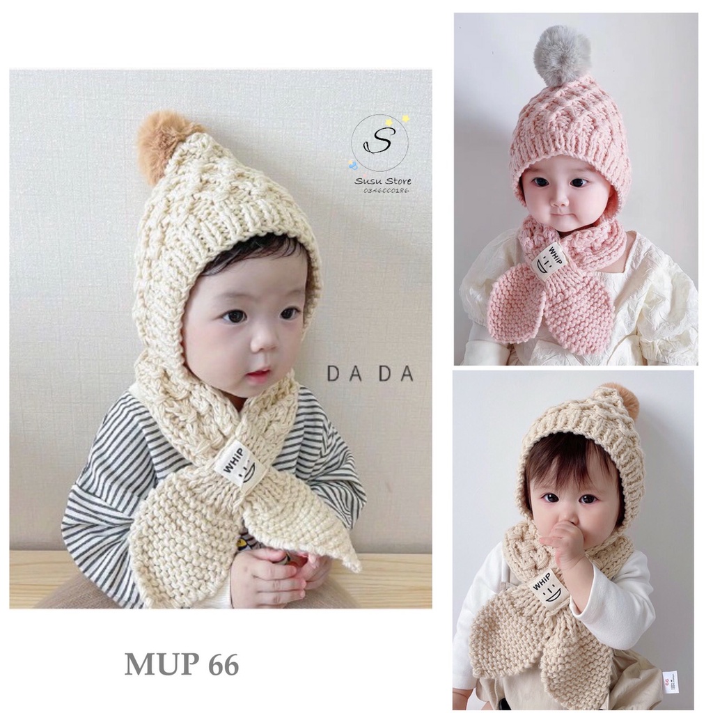 MUP 66: Mũ len kèm khăn quàng cổ cho bé từ 6-24 tháng