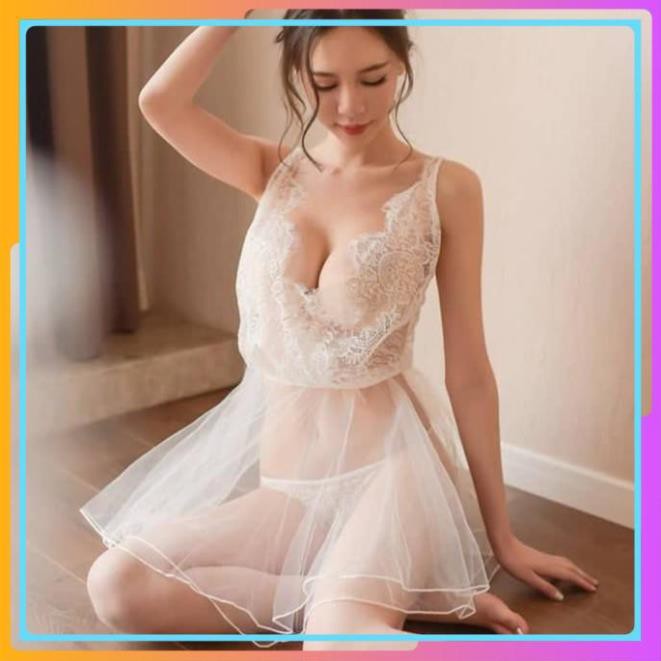 Váy ngủ cosplay cô dâu trong suốt sexy, đầm ngủ xuyên thấu, Váy ngủ dáng xòe 2 lơp cd002 | BigBuy360 - bigbuy360.vn