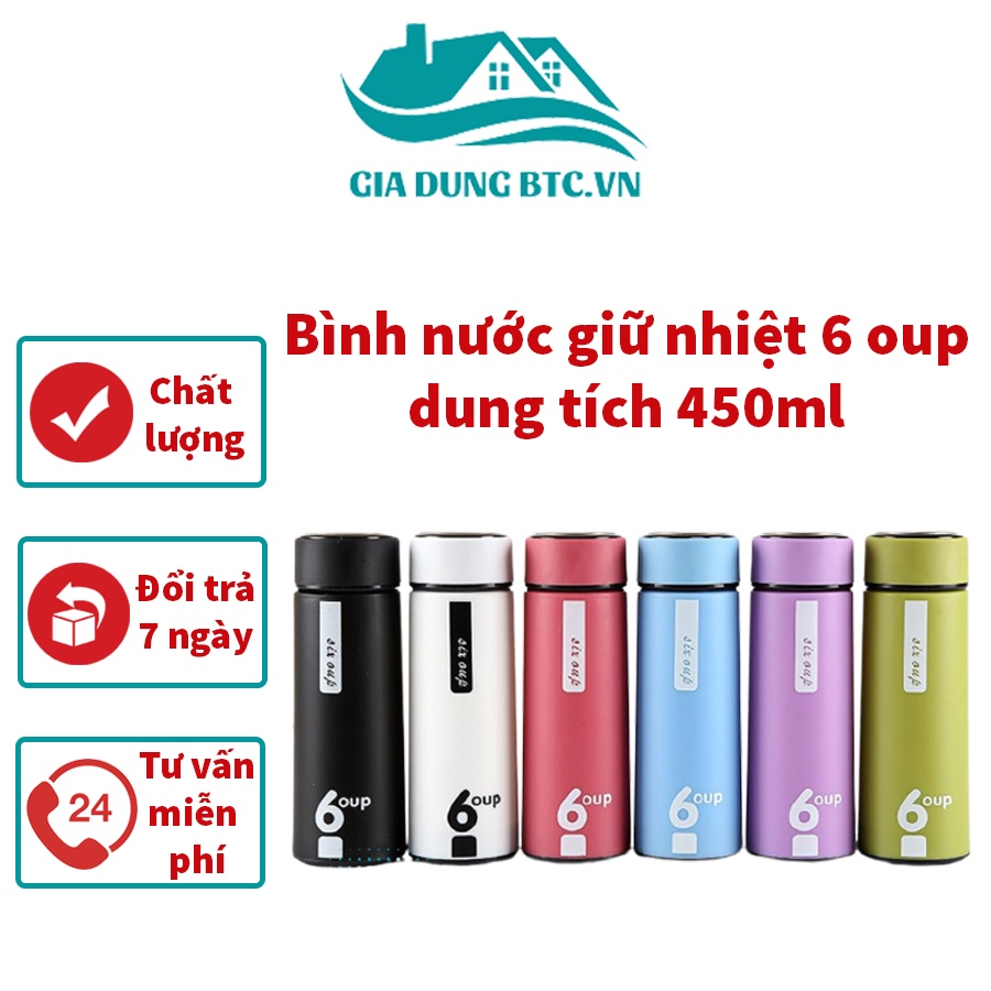 Bình nước giữ nhiệt 6 oup thủy tinh, bọc cao su, dung tích 450ml - Bình giữ nhiệt nhiều màu, giữ nóng lạnh, thiết kế đẹp