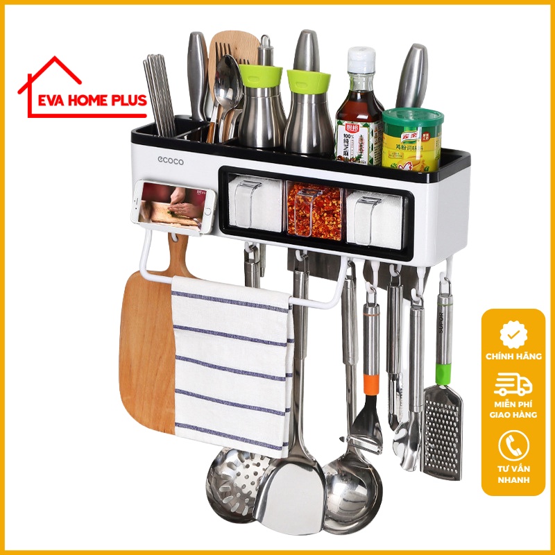 Kệ bếp treo tường ECOCO chính hãng, giá để đồ nhà bếp hộp đựng gia vị tiện lợi tiết kiệm không gian E1714