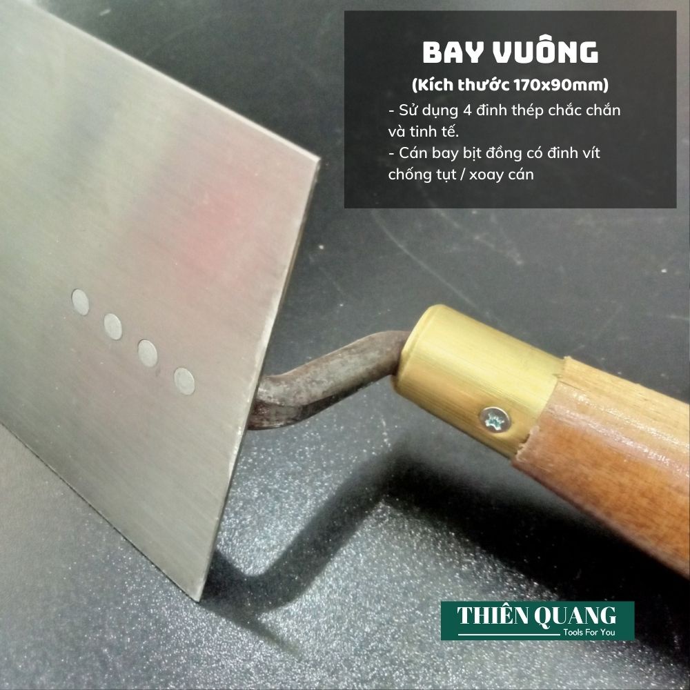 BAY VUÔNG A1 kt: 17*9 cm - Lá thép lưỡi cưa 65Mn dày 1,1mm - Bay xây dựng THIÊN QUANG