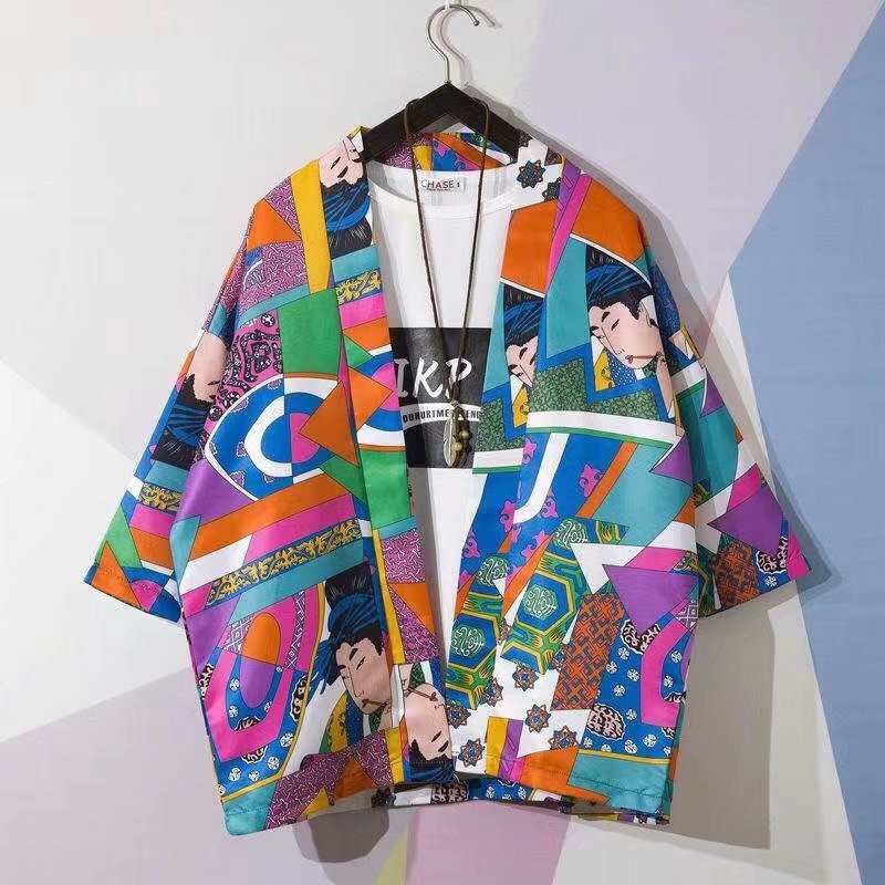 Spot fashion wild style color print design casual loose short sleeve shirt